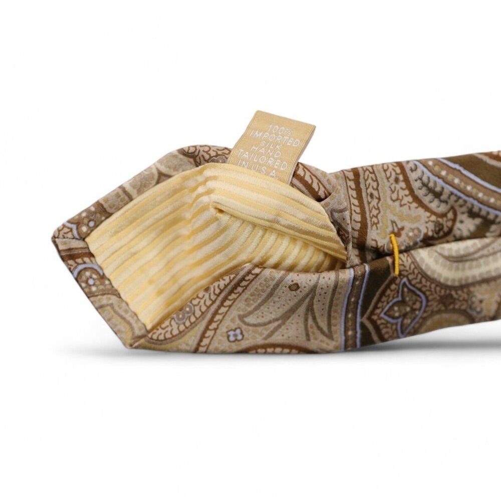 New IKE Behar 100% Silk Neck Tie Tan Blue Paisley Print Woven Made in USA NWT - Picture 7 of 8